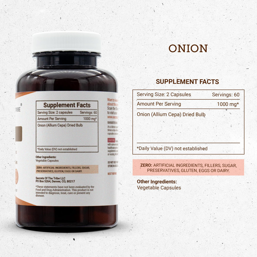 Secrets of the Tribe Onion 120 Capsules, Made with Vegetable Capsules and Onion (Allium Cepa) Dried Bulb (120 Capsules)