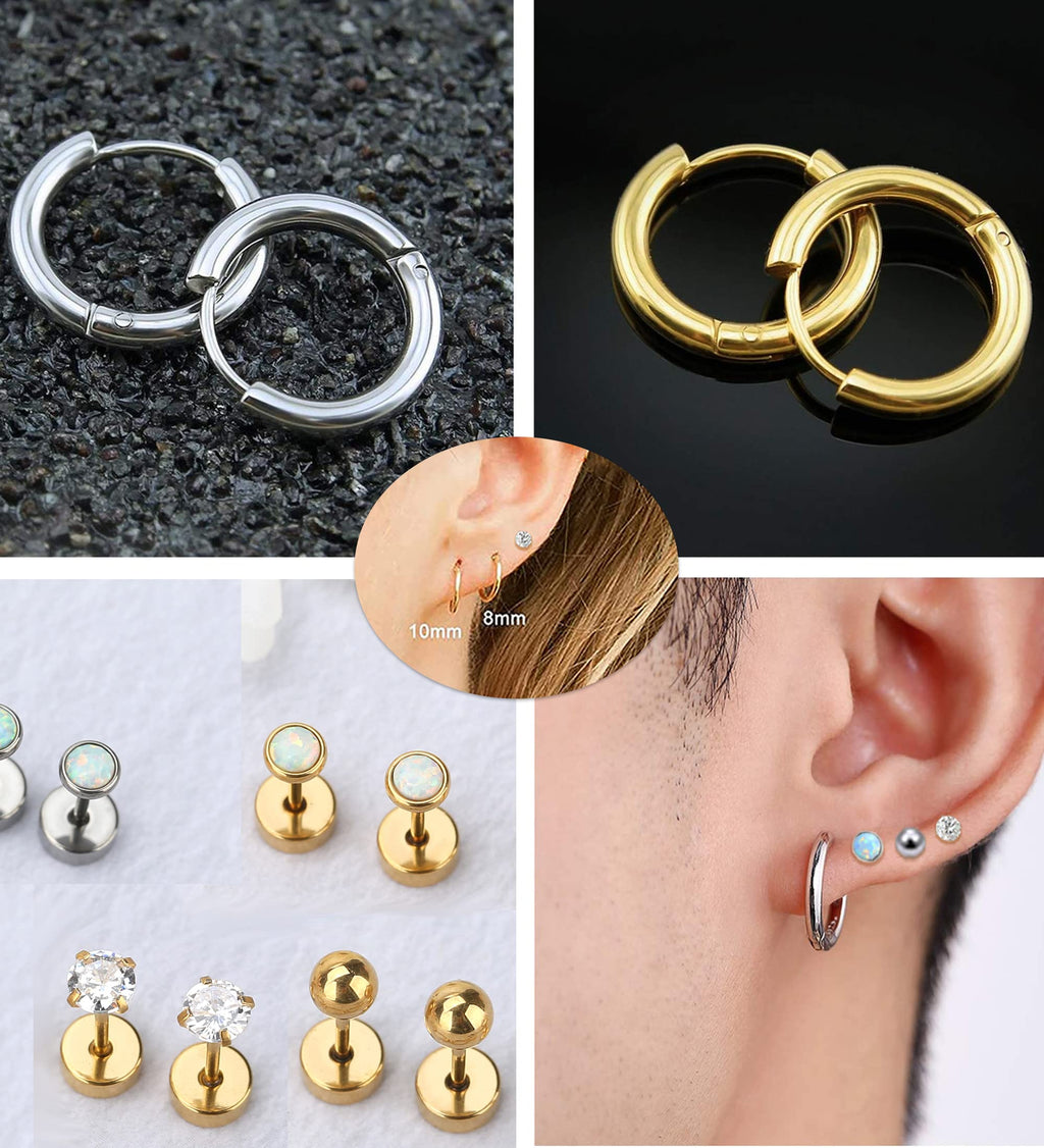 MJust G23 Titanium Earrings Set – Hypoallergenic Flat Back Studs & Hoops