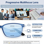 EASY READ TR90 Progressive Multifocal Reading Glasses for Men,Rectangular Blue Light Blocking Readers with Spring Hinge(Magnification 1.50,Blue)
