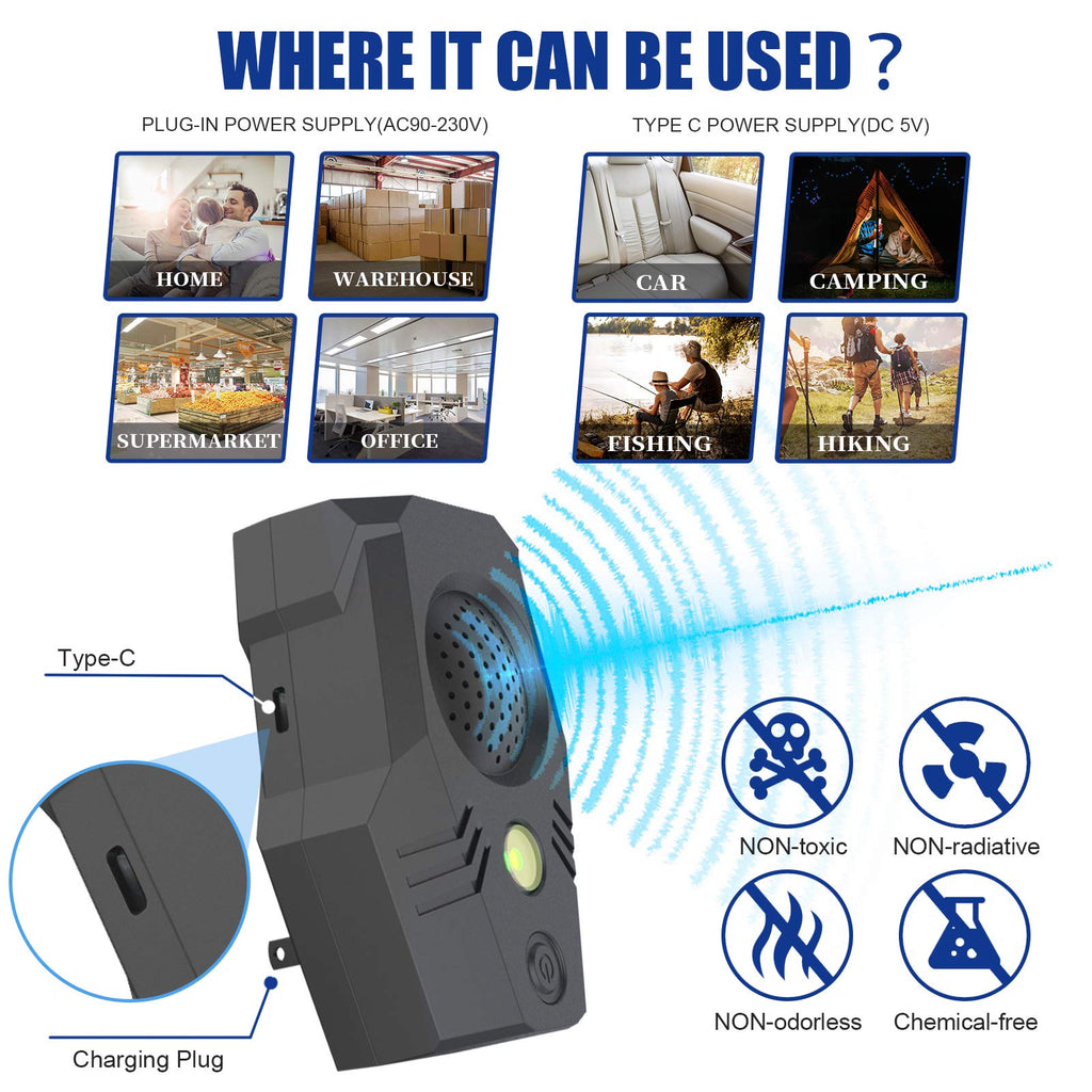 Superior Squirrel Repeller, Ultrasonic Squirrel Mouse Repellent Plug in, Electronic Rat Repeller, Repel Rodents, Mice, Rats, Squirrels, Black
