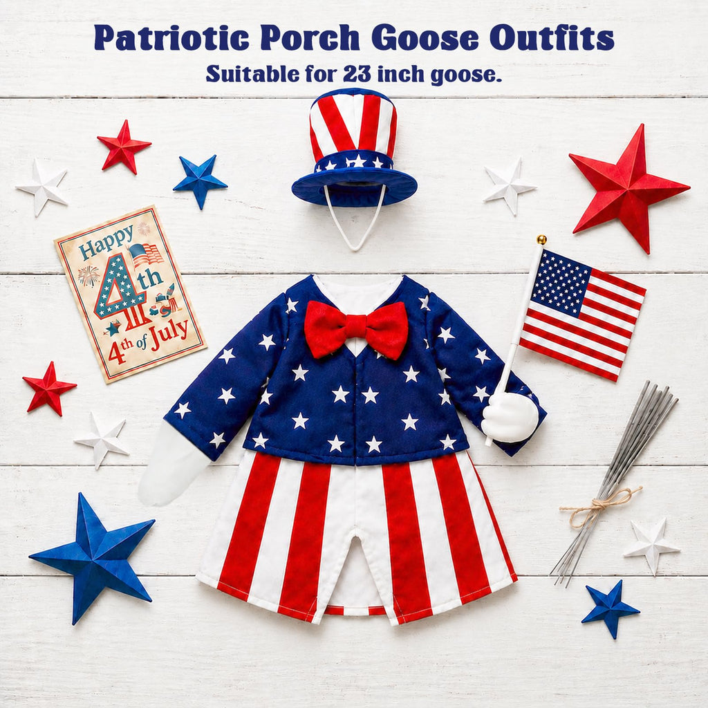 Spoilu 4th of July Porch Goose Outfit for 23 Inch Lawn Statue