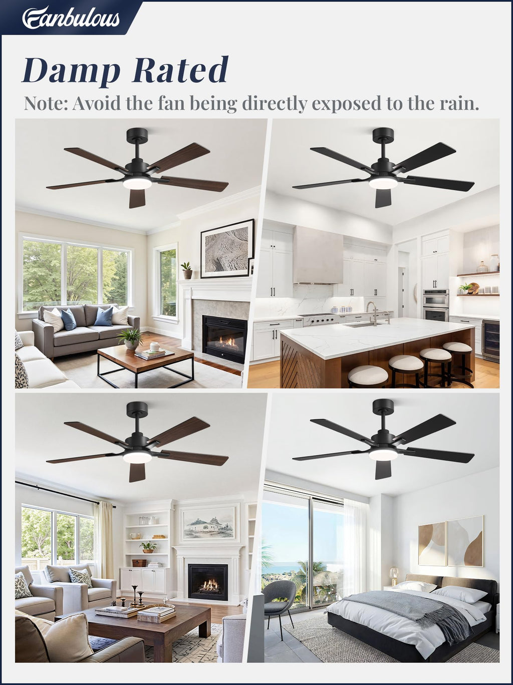 52 Inch Ceiling Fan with Light and Remote, 6 Speeds Reversible DC Motor Ceiling Fans for Bedroom Living Room Patio, 3CCT Dimmable LED, 5 Wood Blades, Downrod Mount, Sloped Ceiling Compatible
