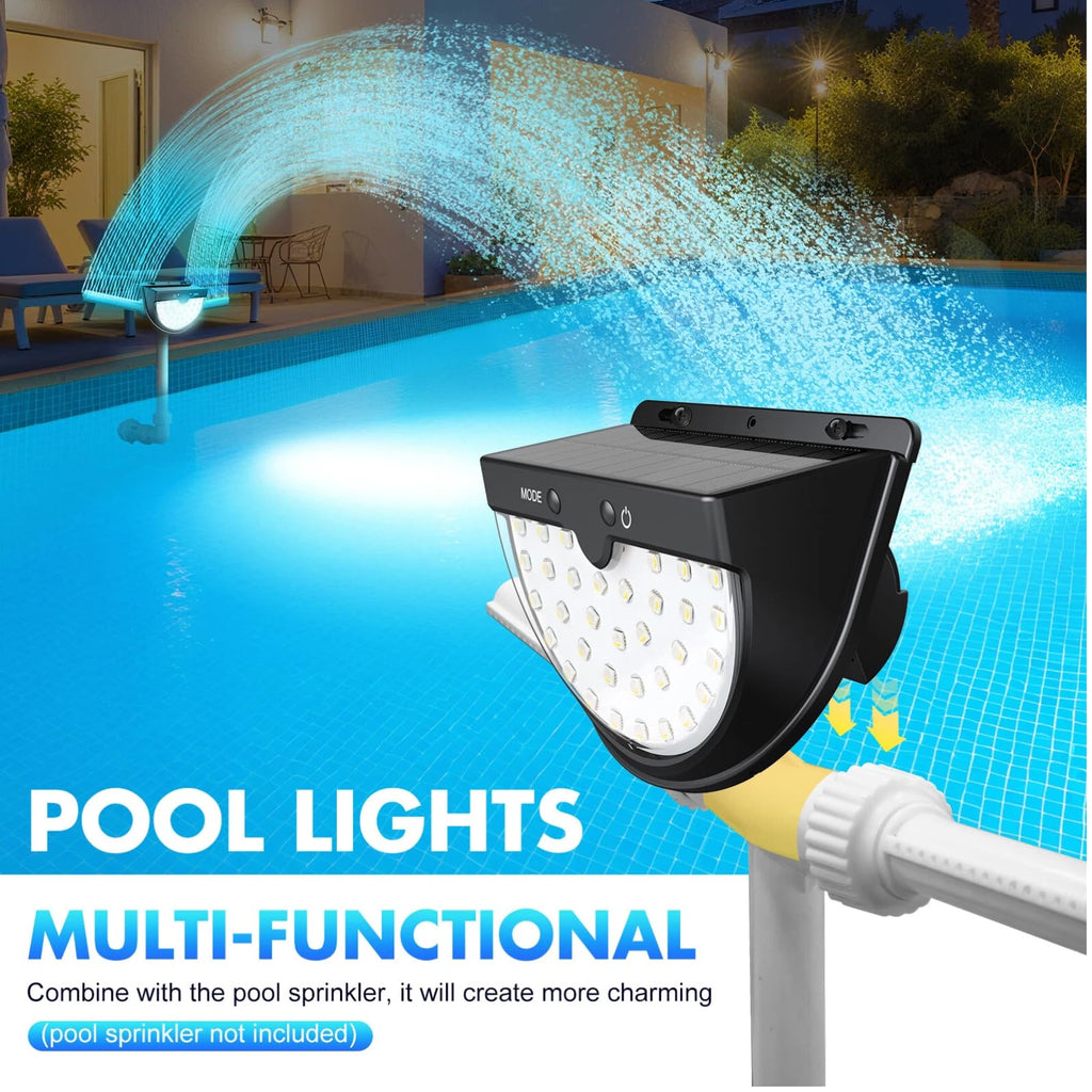 Solar Pool Lights for Above Ground Pools, Solar Powered Pool Lights with 10 Lighting Modes, Upgraded Pool Lights for Framed Above Ground Pools Solar Light Waterproof, Swimming Pool Accessories 2PC