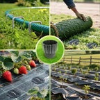 YACOO 6 Inch Landscape Staples Set, 11 Gauge Galvanized U-Shaped Garden Stakes (100 Pack) with 100 Gaskets, Hook Tool & Rubber Mallet for Weed Fabric & Landscaping