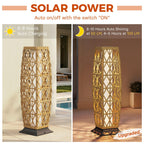 Grand patio 2-Piece Outdoor Floor Lamp Solar Lantern, Water-Resistant Wicker Boho Patio Light with 50/100 Lumens Dual Brightness & Memory Mode for Garden Porch Deck Decor, Large Cindy Natural
