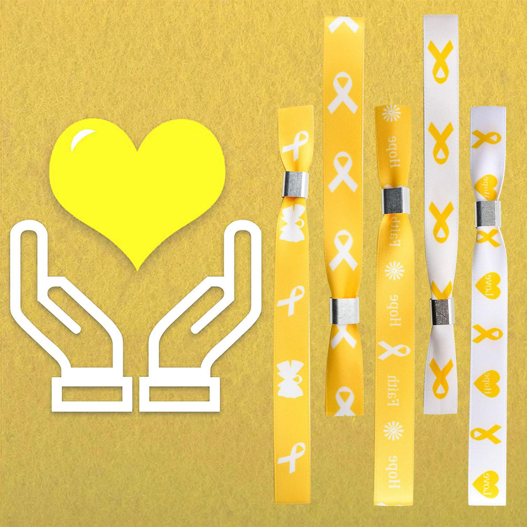 WANDIC Yellow Ribbon Bracelets, 30 Pcs 5 Styles Bone Cancer Awareness Wristbands Adjustable Polyester Wrist Bands Wrist Strap for Public Event, 6.89 * 0.59in, Polyester, no Gemstone