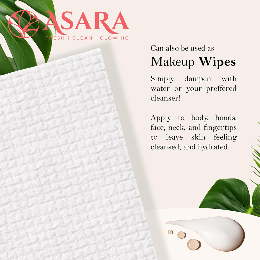Clean Face Towels Disposable XL Facial Wipes | Add Water As a Makeup Remover | Sensitive Skin Face Towels | Organic Vegan Biodegradable - Clean Daily Towelettes | by Asara (100 Count)