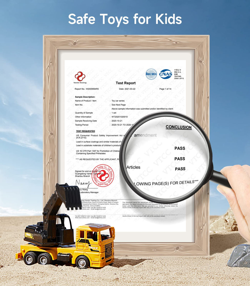 Geyiie Large Construction Trucks Toy Set, Construction Vehicles for Kids, 7 PCS Pull Back Engineering Cars with Excavator, Bulldozer, Dump, Cement Mixer, STEM Sand Toys Gifts for Boys Girls