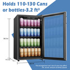 EUHOMY 3.5 Cu.Ft Beverage Cooler, 130 Can Mini Fridge with Glass Door, Small Refrigerator with Adjustable Shelves for Soda Beer or Wine, Perfect for Home/Bar/Office, large, sliver