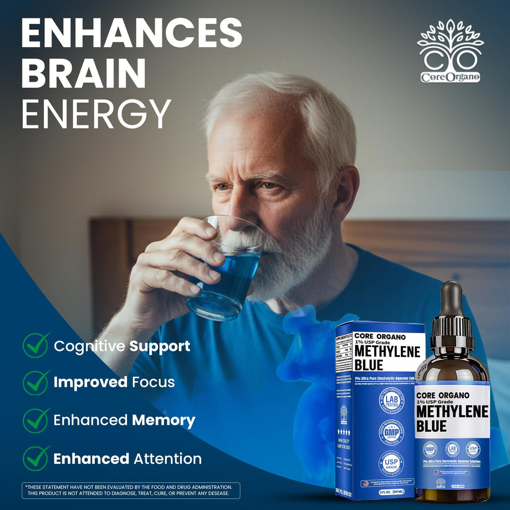 Core Organo Ultra-Pure & Premium 1% Methylene Blue Drops – 3rd Party Lab Tested, 99.9% Purity, Formaldehyde & Alcohol-Free, Pharmaceutical Grade Methylene Blue Drops – 60ml (2.02 fl oz)