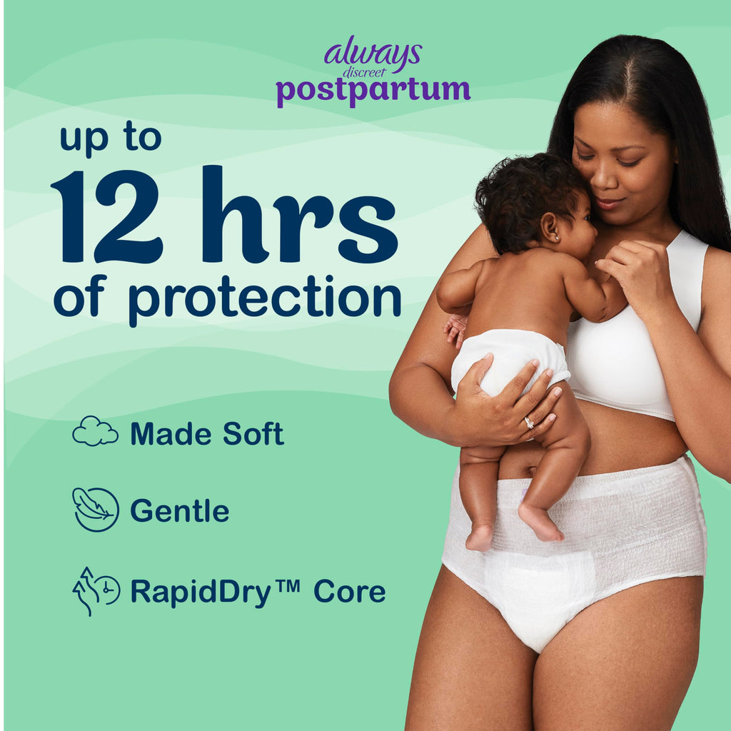 Always Discreet Postpartum and Adult Incontinence Underwear for Women, Large, Maximum Protection, 14 Count (Pack of 3)