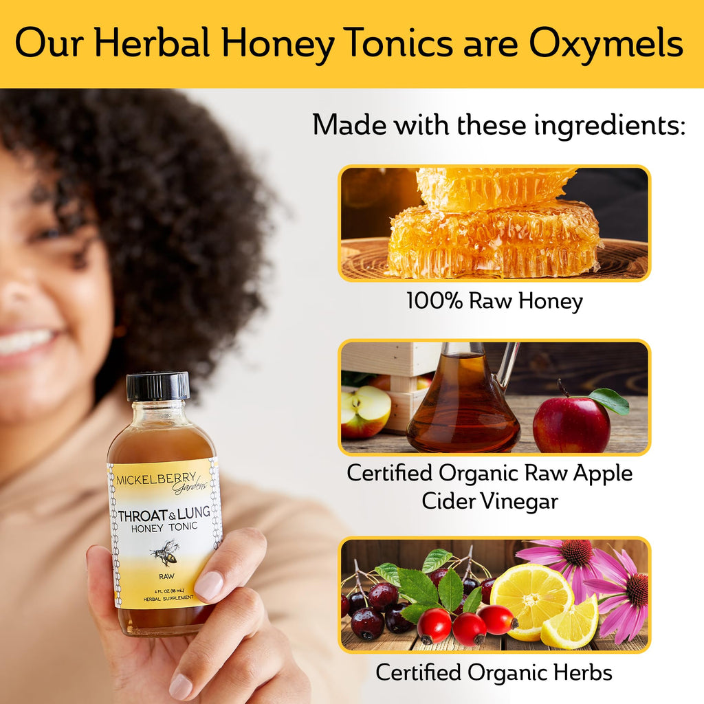 Mickelberry Gardens Throat & Lung Honey Tonic: Wellness Syrup, Natural Sore Throat Relief, Immune Support & Cough Suppressant for Adults & Kids (4 oz, 2 Pack)