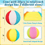 Renbuzhu 30PCS Beach Ball Paper Lanterns Bulk Pool Summer Luau Hawaiian Tropical Hanging Party Decorations Indoor Outdoor