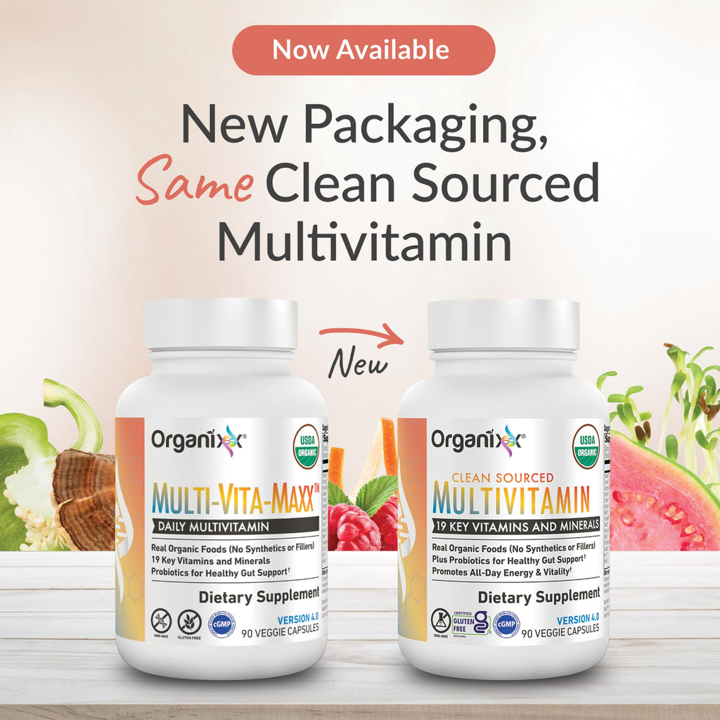 Organixx Clean Sourced Multivitamin for Women & Men, w/Vitamin C, D3, Vitamin B Complex, Probiotics, Organic Fruits & Vegetables, Supports Digestive Gut Health, Immune Support, 90 Vegan Gel Capsules