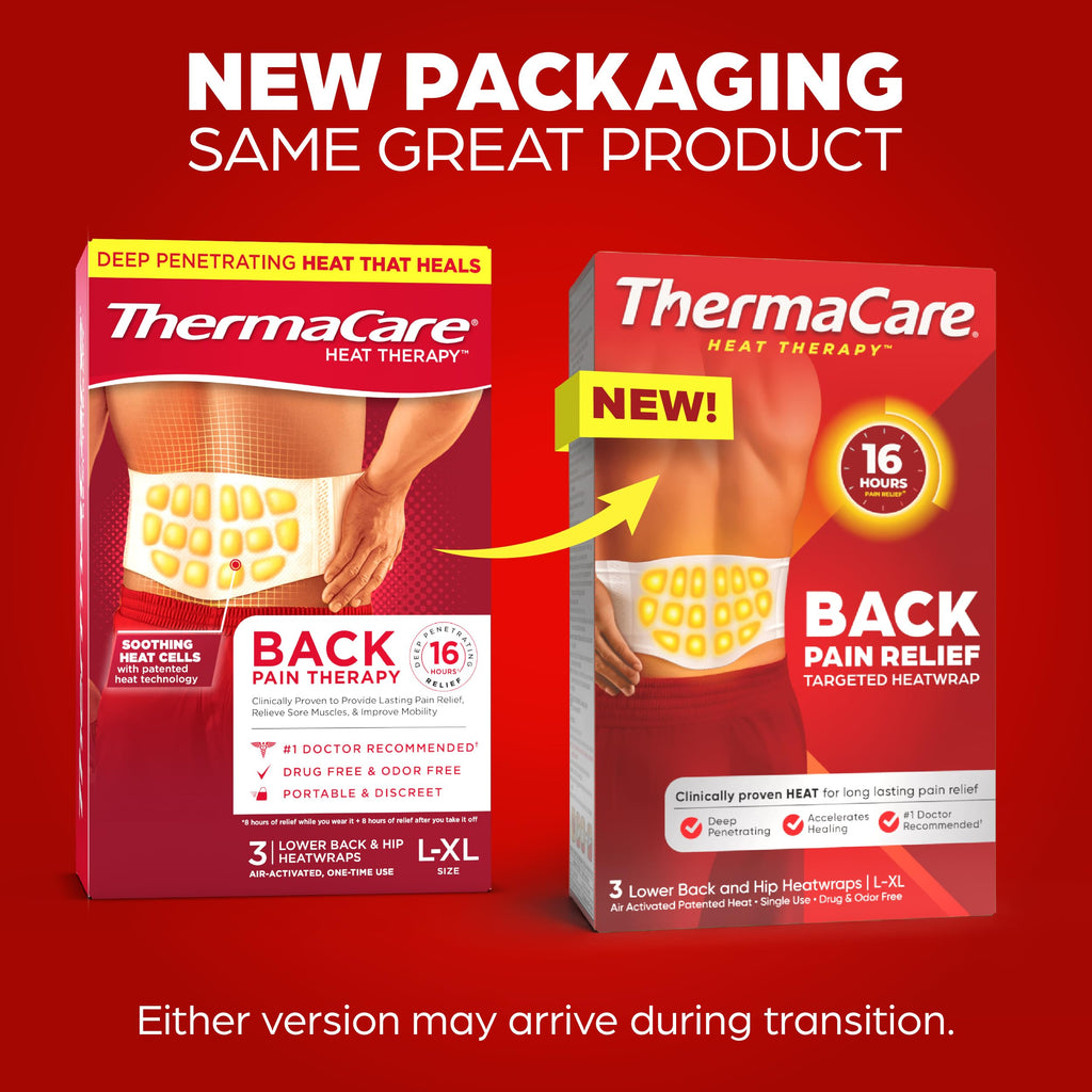 ThermaCare Advanced Back & Hip HeatWraps, Long-Lasting, Disposable Heat Therapy for Lower Back Pain, Muscle Soreness, & Herniated Discs, Drug-Free (L-XL, Pack of 10)