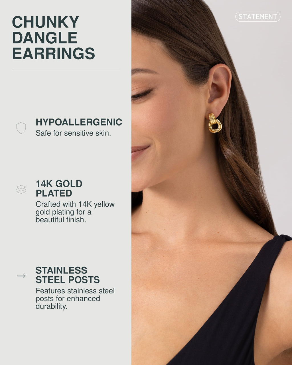 PAVOI Chunky Drop Earrings for Women, Yellow Gold, Size 22 x 14 Millimeters
