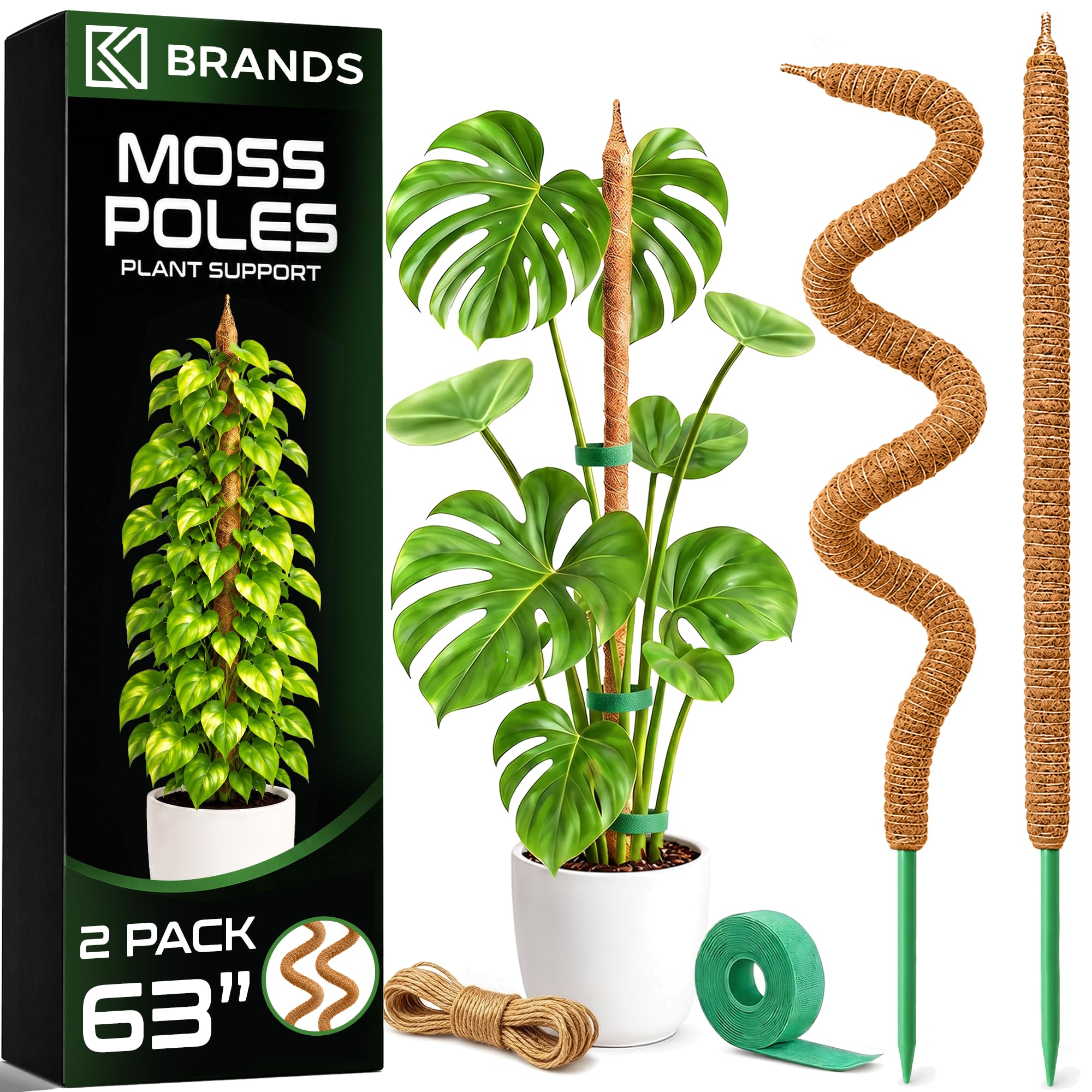2 Pack 63'' Bendable Moss Pole Monstera Plant Support for Large Climbing Indoor Plants - Stakes for Potted Climbers - Tall Sticks Indoor Trellis for Houseplants - Accessories for Monstera Pot