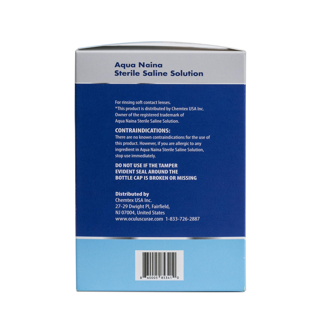 Oculus Curae Aqua Naina Saline Solution – Preservative-Free Sterile Rinse for Soft, Hard & Gas Permeable Contact Lenses – Unisol 4 Alternative – Travel-Friendly – 4X 4 fl oz Bottles