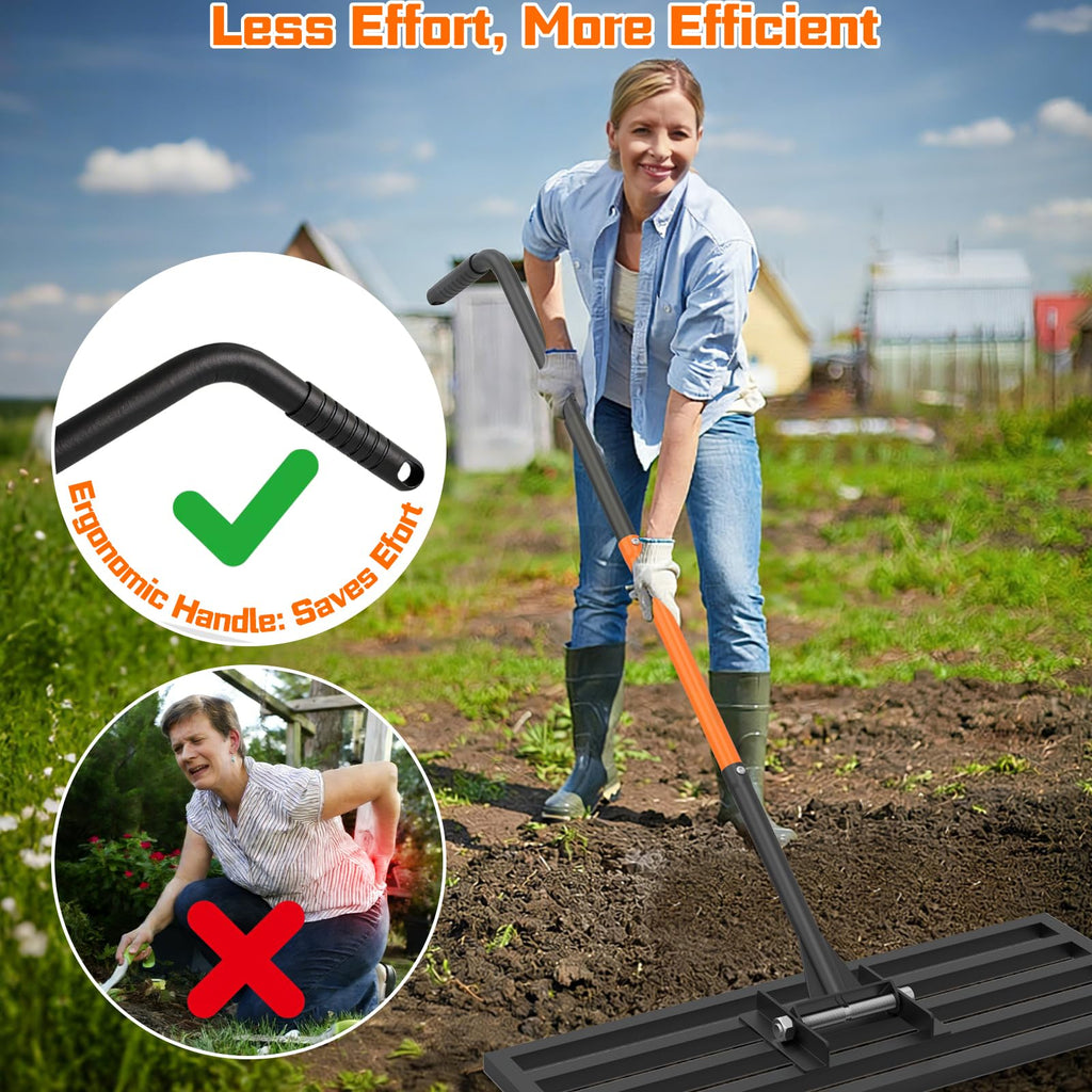 COZEER 30" x 10" Leveling Rake,Leveler Tool with 78" Adjustable Handle