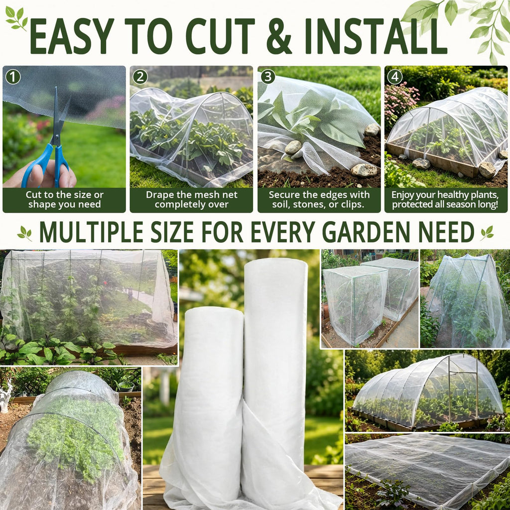 10Ft x 50Ft Garden Netting, Fine Mesh Insect Netting for Plant Protection