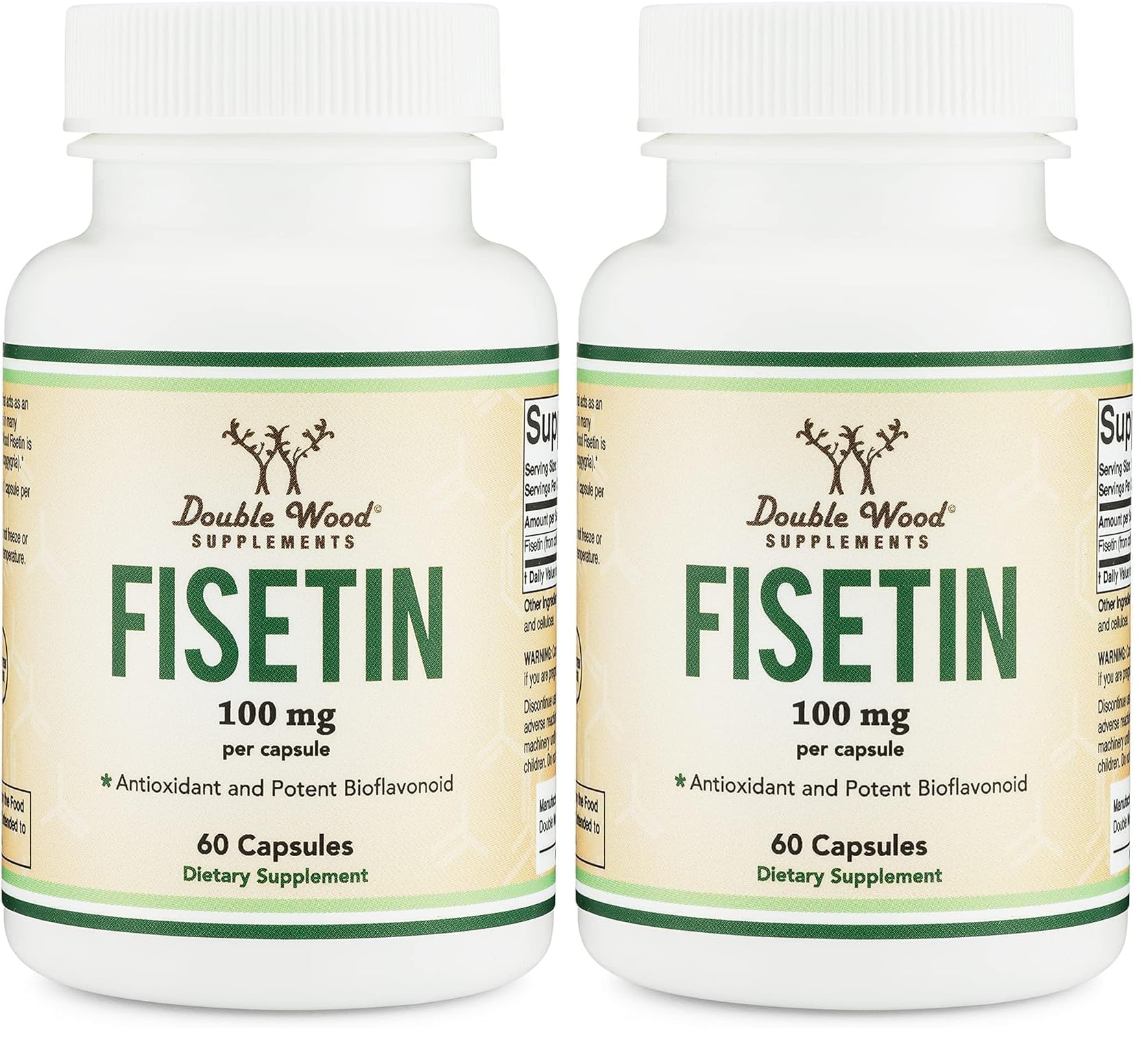 Fisetin Supplement - 100mg of Bioactive Flavnonols, 60 Count (Bioflavonoid Polyphenols Supplement Similar to Apigenin, Luteolin, and Quercetin) Aging Support Senolytic by Double Wood (Pack of 2)