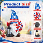 Capoda Solar Patriotic Gnome Statue 8" Garden Resin Gnome Figurine Holding Lantern with Solar LED Lights Decorations for Table 4th of July Independence Day Outdoor Yard Patio Lawn Decor