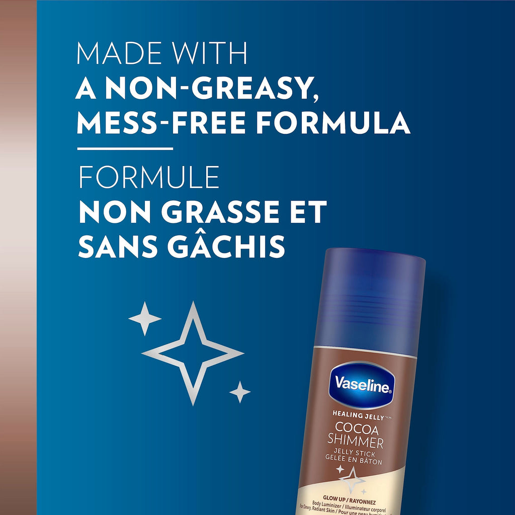 Vaseline Cocoa Shimmer Jelly Stick – Non-Greasy Moisturizer for Glowing Skin, Face & Body Lotion, Travel-Size, 1.4 Oz Ea, Pack of 3.