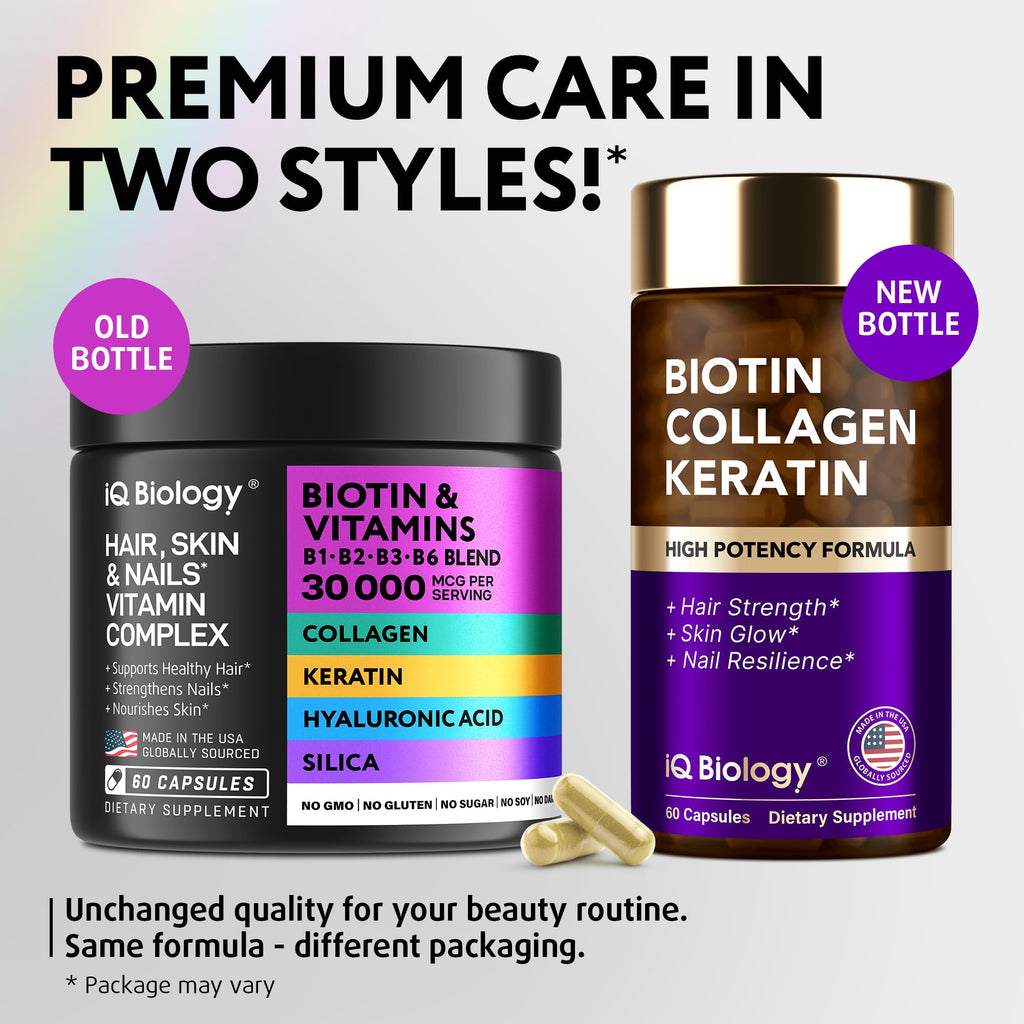 Biotin for Hair Growth Women & Men with Keratin, Collagen Complex 30000 mcg – Capsules for Hair Loss & Stronger Thickness – Skin & Nails Vitamins, Biotin 10000mcg and Collagen Supplements - 60 Pills
