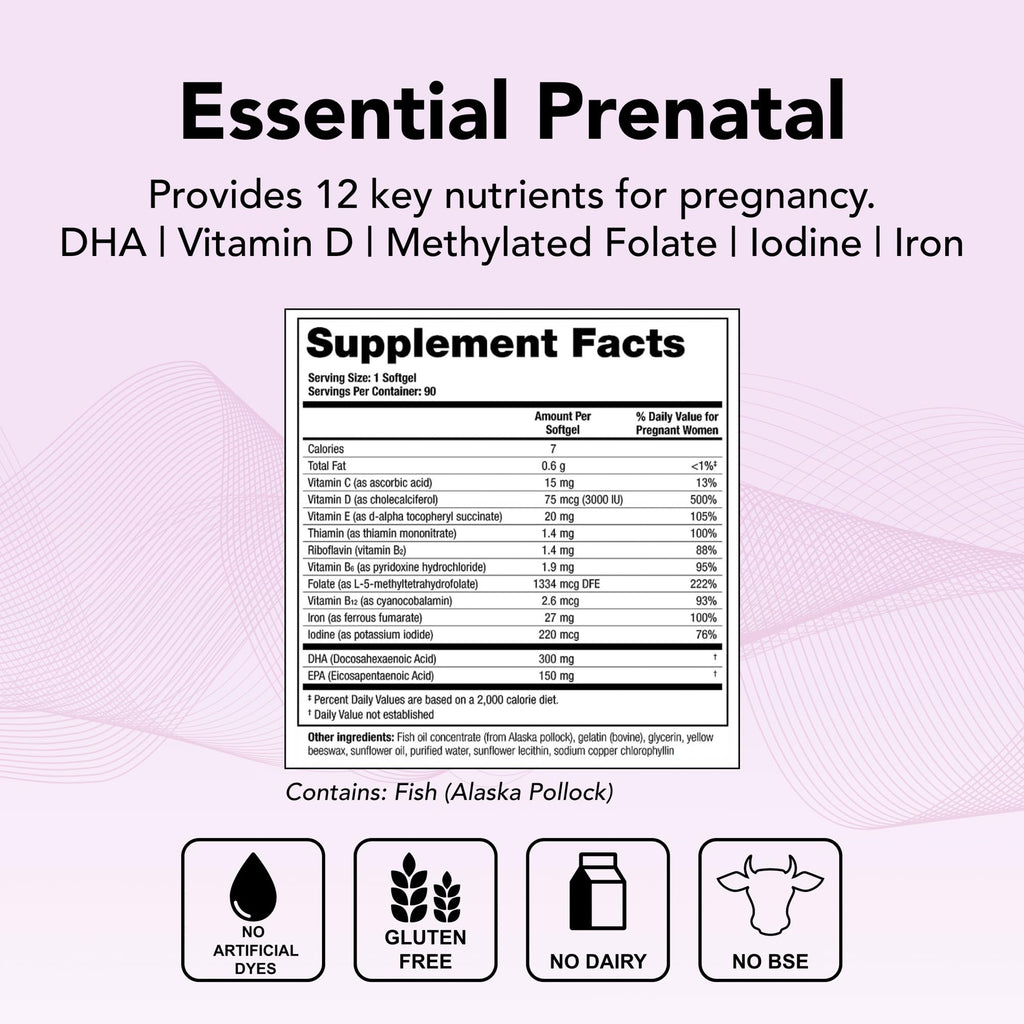 Theralogix TheraNatal One Prenatal Vitamin - 90-Day Supply - Prenatal Multivitamin with DHA, Vitamin D3, Methylated Folate, Iron & More to Support a Healthy Pregnancy* - NSF Certified - 90 Softgels