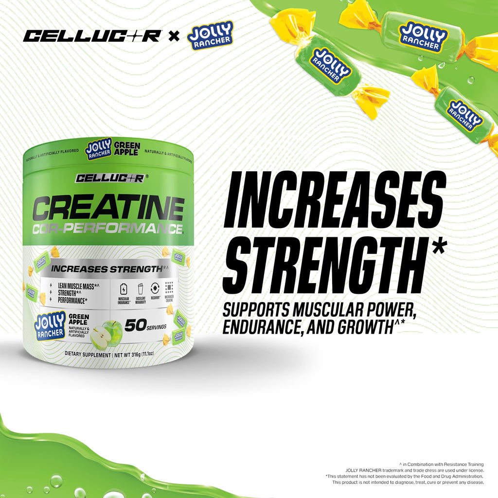 Cellucor Creatine Powder, Jolly Rancher Green Apple - Increases Strength, Lean Muscle Mass & Endurance, Micronized Creatine for Fast Absorption, 5g Creatine per Serving, 50 Servings