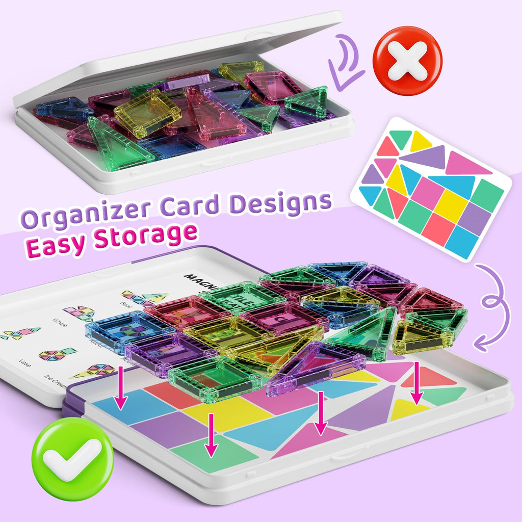 Magnetic Tiles for kids ages 4-8, 40 Pieces Mini Magnetic Building Blocks,Magnet Tiles Travel Construction Set with Storage Iron Box,Toddler Puzzle Birthday Gift Toys for Boys and Girls Ages 3