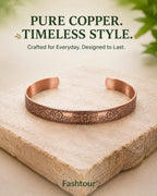 Fashtour Pure Copper Bracelet for Men & Women, Vintage Floral Cuff