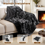 Bearhug Heated Throw Blanket 50" x 60" Electric Throw Warming Blanket Reversible Faux Fur & Sherpa, 6 Heating Levels & 4H Auto Off, Over-Heat Protect, ETL, Washable Heated Blanket Marble Black