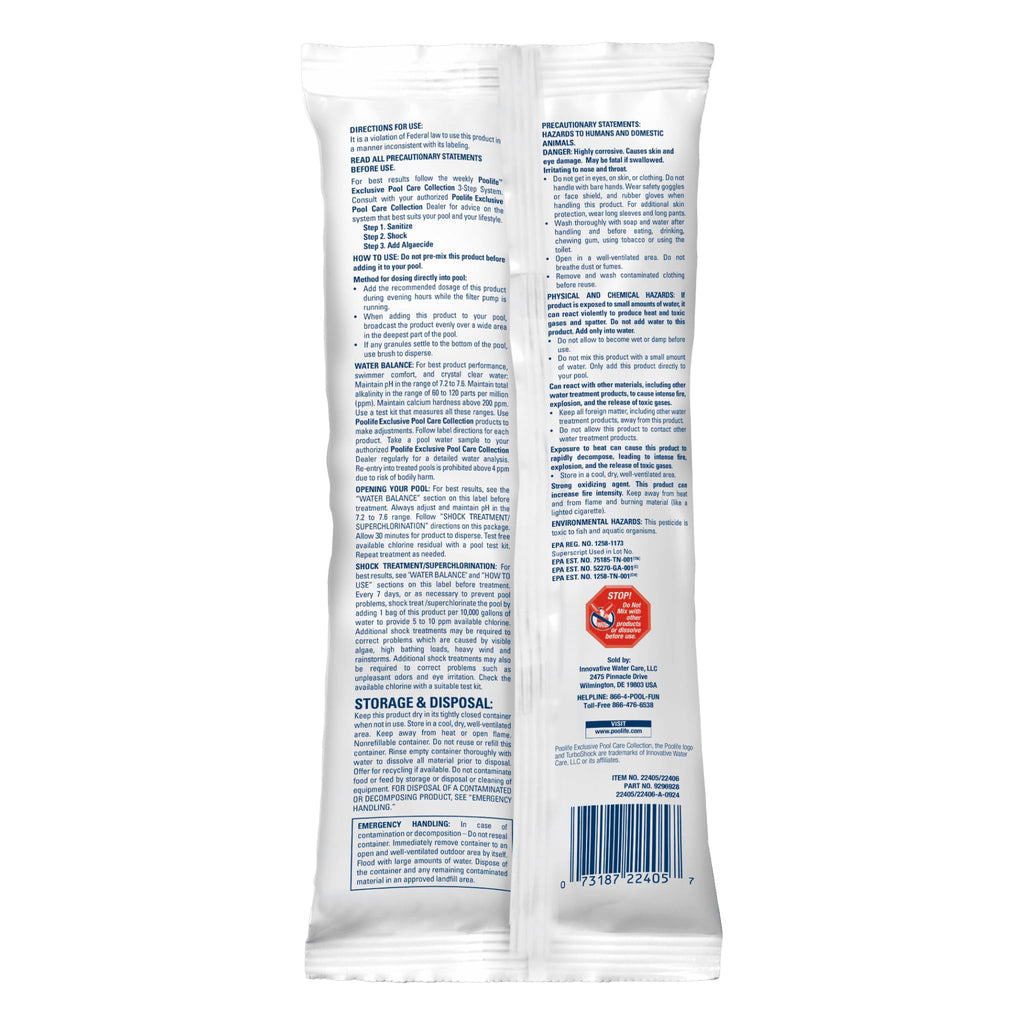 Poolife Turbo Shock to Eliminate Algae, Bacteria & Cloudy Water - Strongest 78% Calcium Hypochlorite Pool Shock - Fast-Dissolving, No Pre-Mixing - Safe Chlorine Shock for All Surfaces - 6 X 1lb Bag