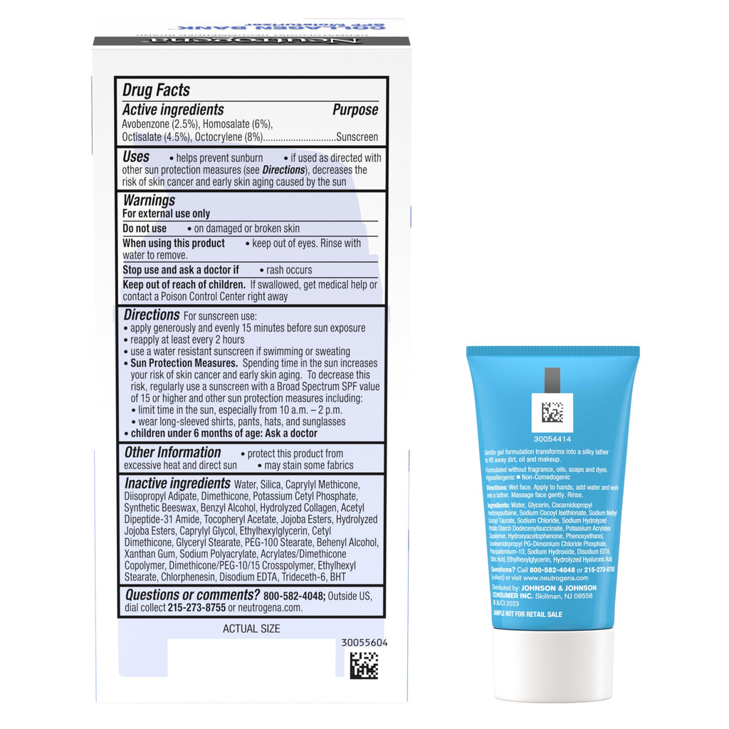 Neutrogena Collagen Bank Face Moisturizer, Broad Spectrum SPF 30 Anti-Aging Face & Neck Collagen Cream, Micro-Peptides, No White Cast 2 fl oz & Trial Size Hydro Boost Facial Cleanser, 0.5oz