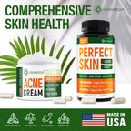 Perfect Skin Acne Pills - Clear Skin Supplement with Niacinamide, Probiotic, Zinc & Vitamin A - Anti Acne Vitamins for Teens, Men & Women - Support for Face & Back Acne, Acne Scars - 60 Capsules