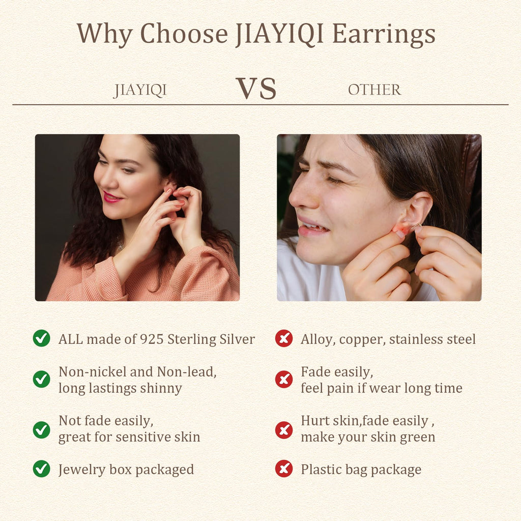 JIAYIQI 2 Pairs 14K Gold Plated Stud Earrings for Women, Minimalist 925 Sterling Silver, Hypoallergenic Small Bar and Dot Ear Studs for Multiple Piercings Jewelry
