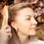 Snow Fox Skincare Gua Sha Hair Brush - Wooden Edition. Scalp Massage Comb with Gold-Plated Metal Bristles for Healthy Follicles. Soothing Gua Sha Acupressure Tool for All Hair Types