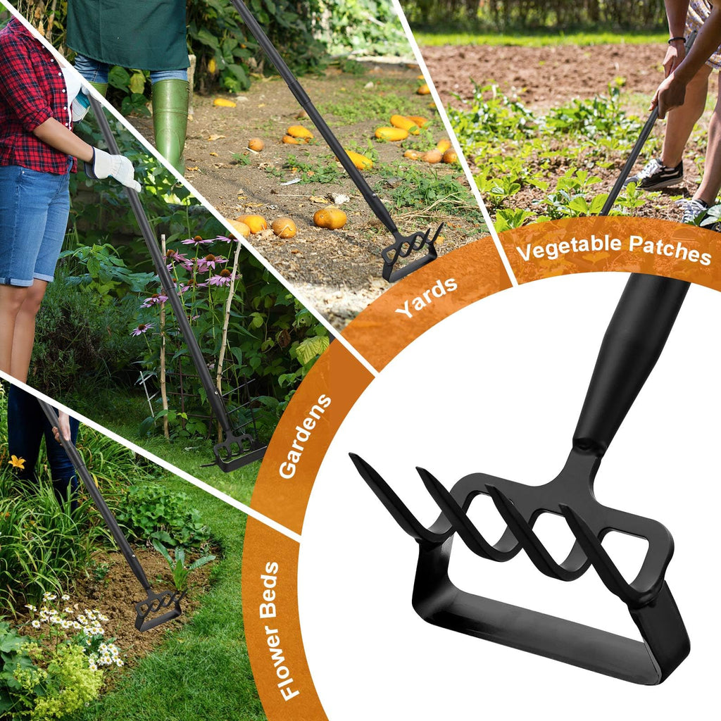 Garden Hoe with Cultivator Rake, 2-in-1 Heavy Duty Action Stirrup Hoe with Sharp Blade,60" Adjustable Long Handle Loop Scuffle Hoe for Fast Weeding, Loosening Soil, Aerating and Mixing Compost