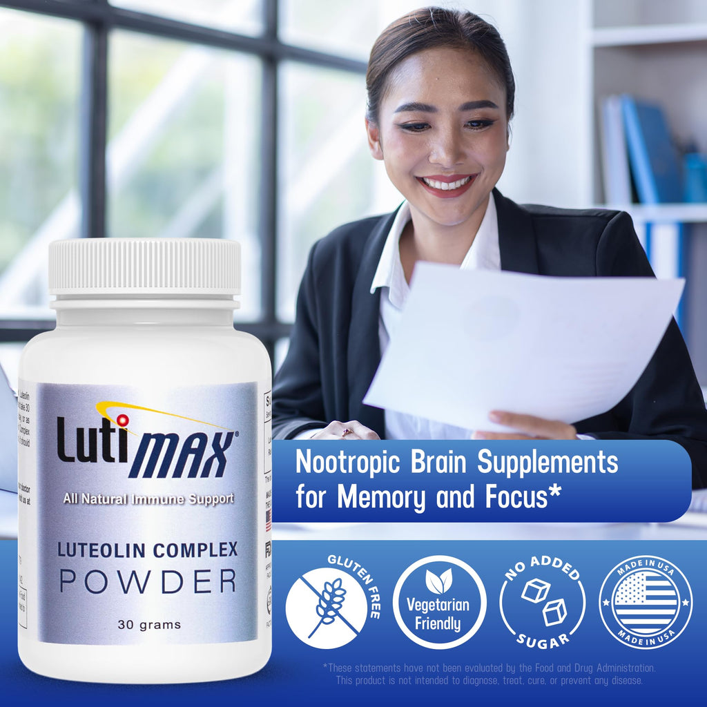 Lutimax Luteolin Complex Powder Brain Supplement with Rutin - Nootropic Brain Supplements for Memory and Focus to Improve Brain Health - Antioxidant Supplement for Immune Support, 100 Servings 2 Pack