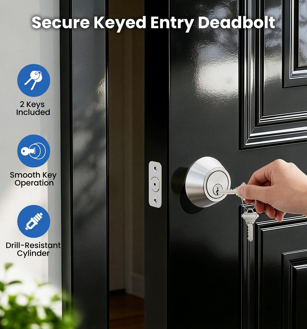Veise Single Cylinder Deadbolt Lock, Easy Installation Keyed One Side with Thumb Turn Inside, Security Door Lock for Front Entry & Garage Door, Heavy Duty, Brushed Nickel