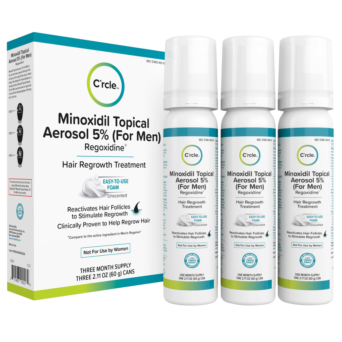 C'rcle Minoxidil for Men 5% Foam, Hair Regrowth Treatment, 3 Month Supply
