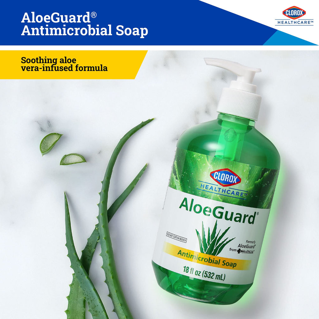 Clorox Healthcare AloeGuard Antimicrobial Liquid Hand Soap with Pump, Gentle and Moisturizing Hand Soap Bottle with Aloe Vera - Handwash for Healthcare & Everyday Use, 18 Fl Oz