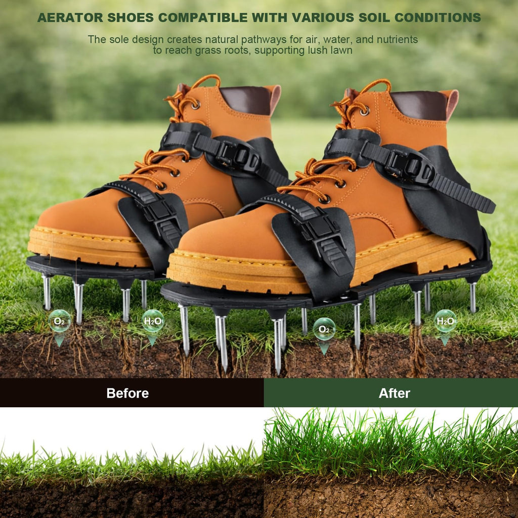 Qdreclod Aeration Shoes for Lawn, Lawn Aerator Shoes for Grass, Stainless Steel Spikes with Adjustable Straps for Garden, Grass Aeration, Floor Paintin