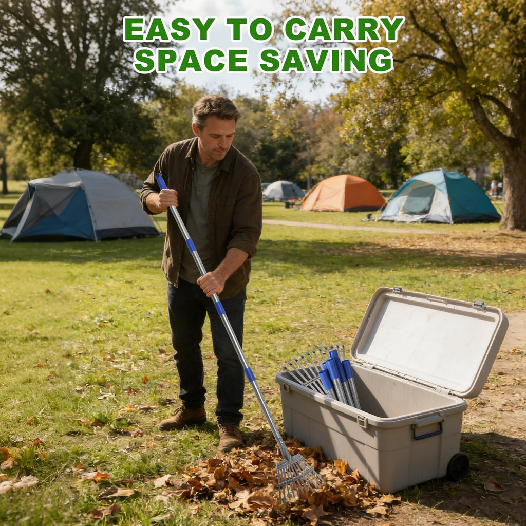Gixmuoiy Garden Rake for Leaves, Heavy-Duty Small Metal Rake for Lawn, Yard, Garden Beds, Debris & Shrubs, 6 ft Adjustable Handle for Kids and Adults