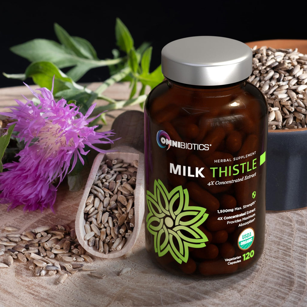 OmniBiotics Organic Milk Thistle Supplement 1500mg – 4X Concentrated Extract with Silymarin – High Potency Liver Detox & Support – 120 Vegan Capsules