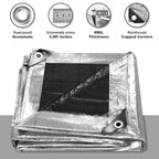 Tarps Waterproof 8x10 Feet, 4 Pack Heavy Duty Silver Tarp Cover 8 Mil Thick, Resistant Plastic Tarpaulin with Metal Grommets, Outdoor Tent Cover for Emergency Rain