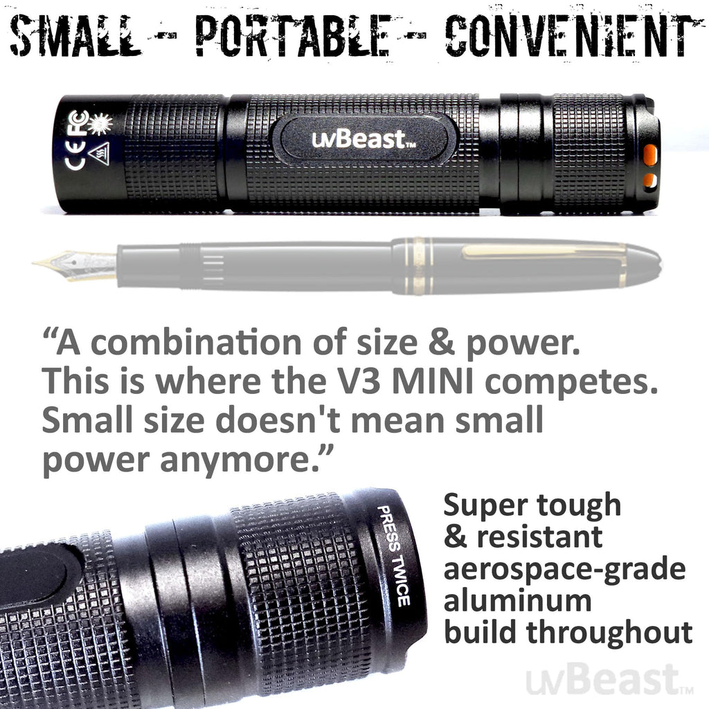 uvBeast New V3 365nm MINI - Black Light UV Flashlight – High Definition Pure Ultraviolet - Professional Grade High Power Upgraded 5 Core UV LED – USA Stock
