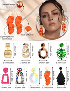 JeryWe 9 Pairs Clip on Earrings for Women Fashion Rattan Acrylic Tassel Drop Dangle Earrings Set Lightweight Geometric Statement Bohemian Clip Earrings for Non Piercied Pink