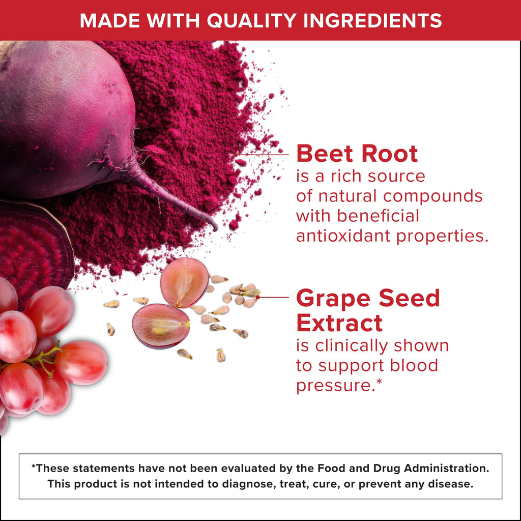 Qunol Blood Pressure Support, 3 in 1 Beets + CoQ10 + Grape Seed Extract, Beet Root Capsules That Supports Healthy Blood Circulation & Heart Healthy Energy, 60 Count (Pack of 2)